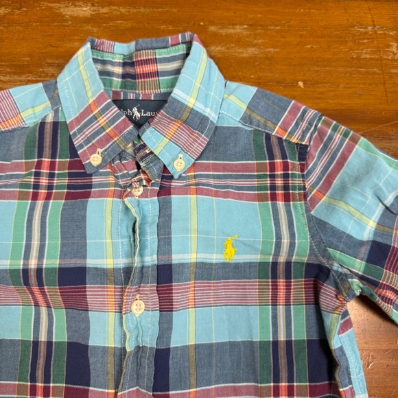 Ralph Lauren Boys Button Down Shirt Long Sleeve Blue Plaid 2T Casual‎ Pony - Picture 1 of 4
